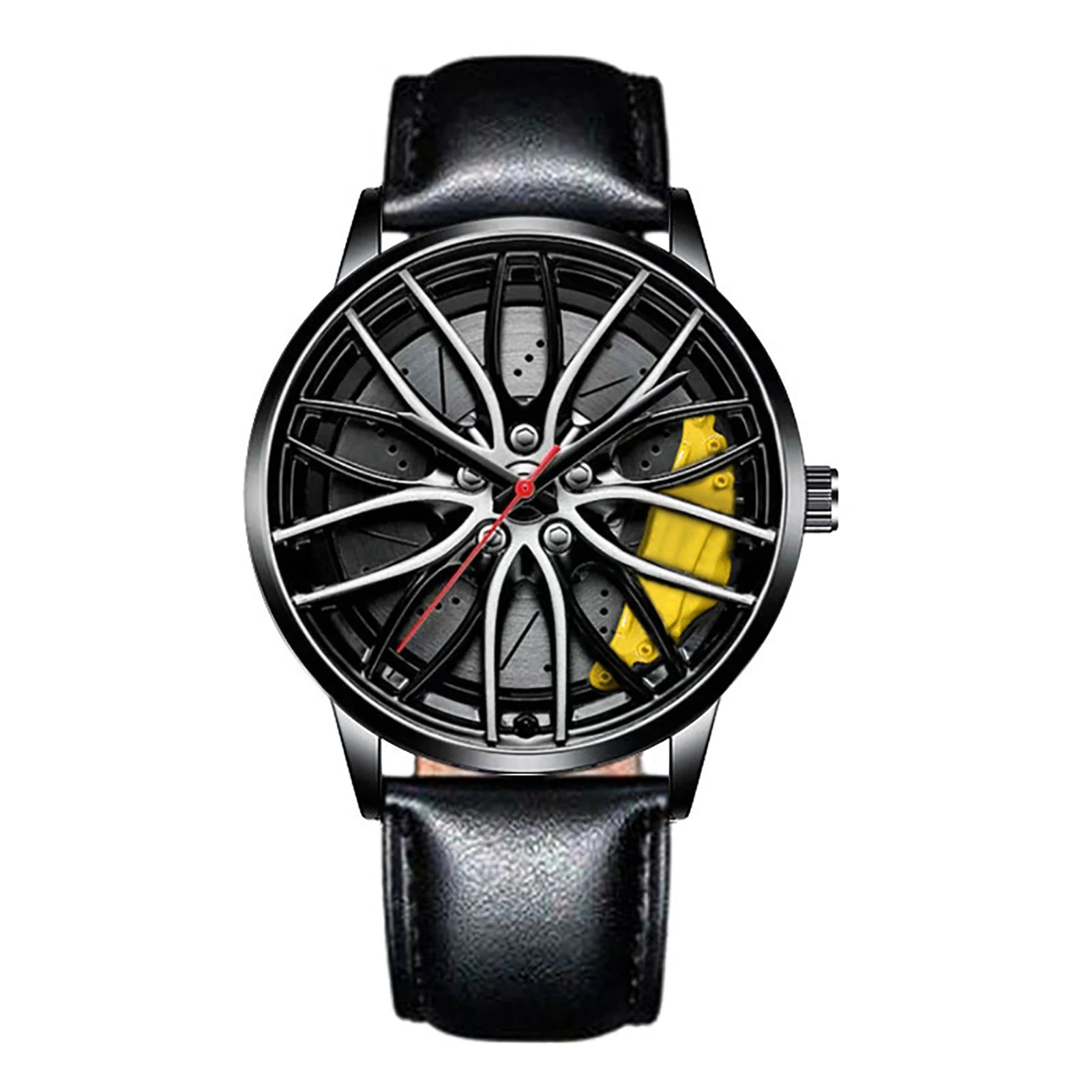 Men's Car Rim Quartz Watch – Leather Strap Round Dial