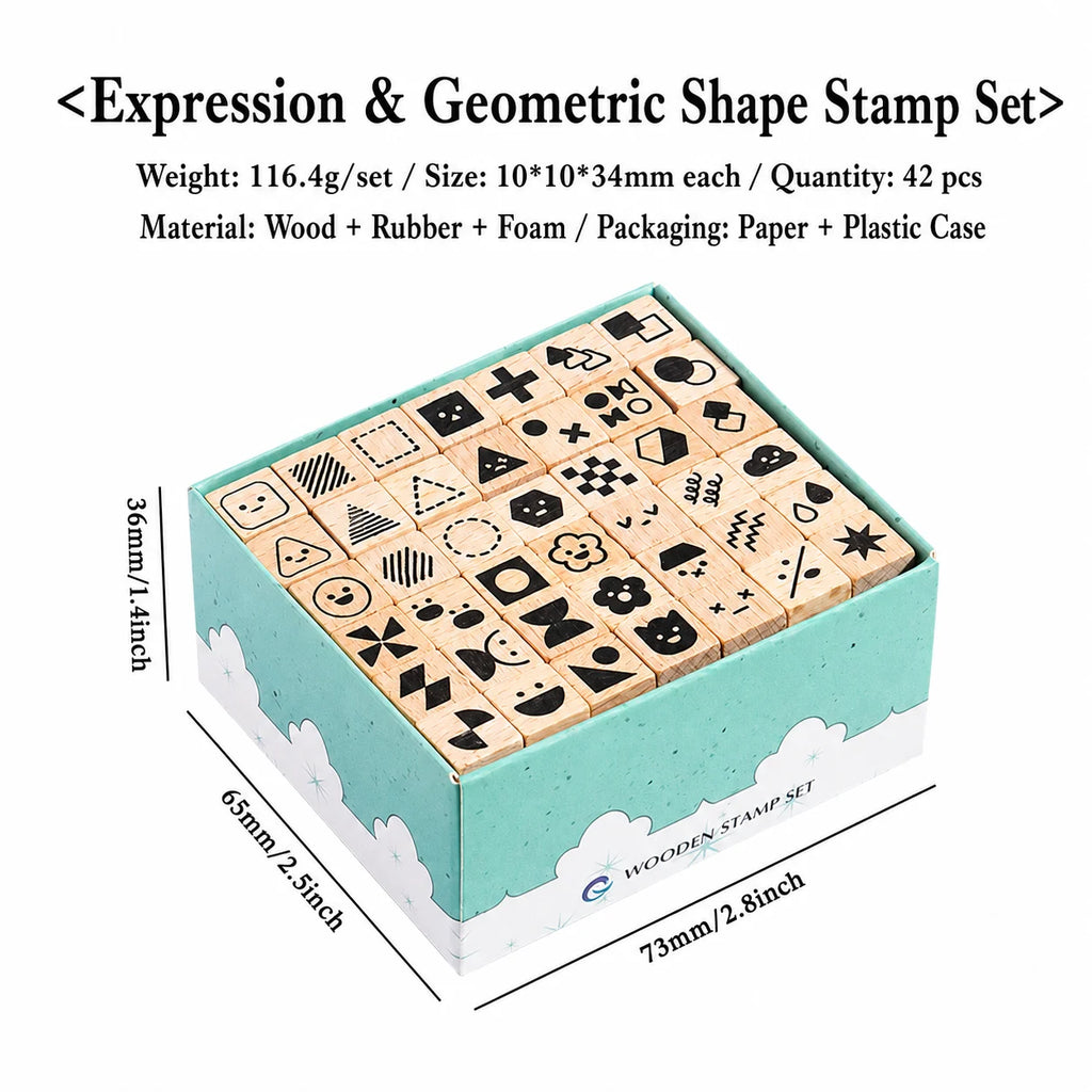 42-Piece Beech Wood Stamp Set – Letters, Numbers & Symbols