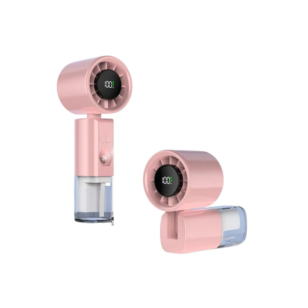 Portable Handheld Spray Fan USB Rechargeable High-speed Water Spray Mist Fan Strong Wind Fine Mist Function Foldable Small Fan Oasis Select Pink