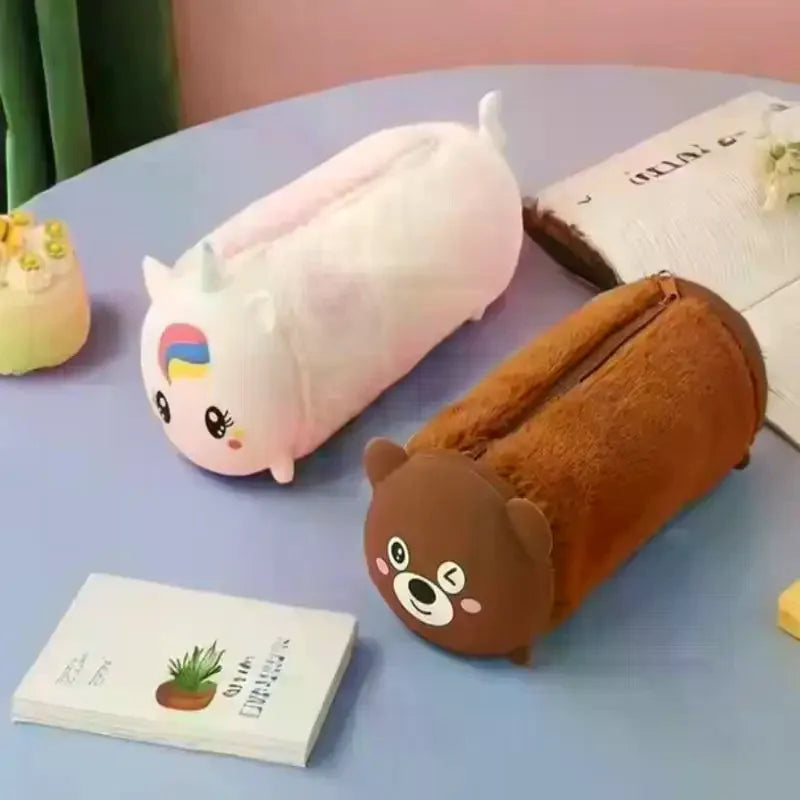 Cute Cartoon Plush Pencil Case Multi-function Storage Large-capacity Stationery Box Cosmetic Bag Oasis Select