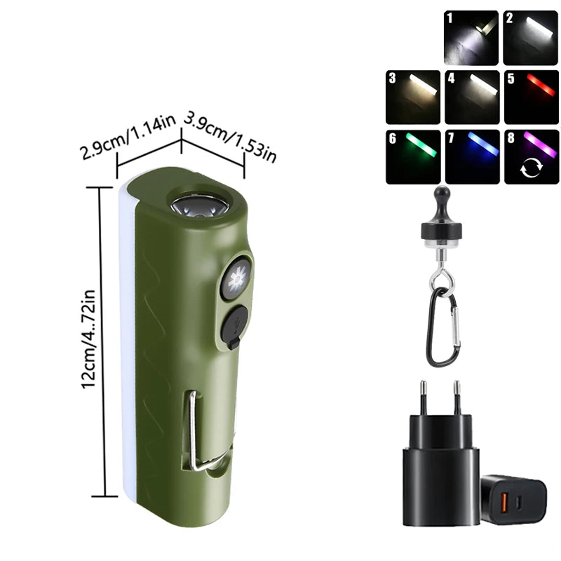 Outdoor LED Camping Lamp Built-in 2*18650 Rechargeable Torch RGB Atmosphere Lamp Portable Hook Tent Lamp Long Lasting Lantern Oasis Select Small Set A