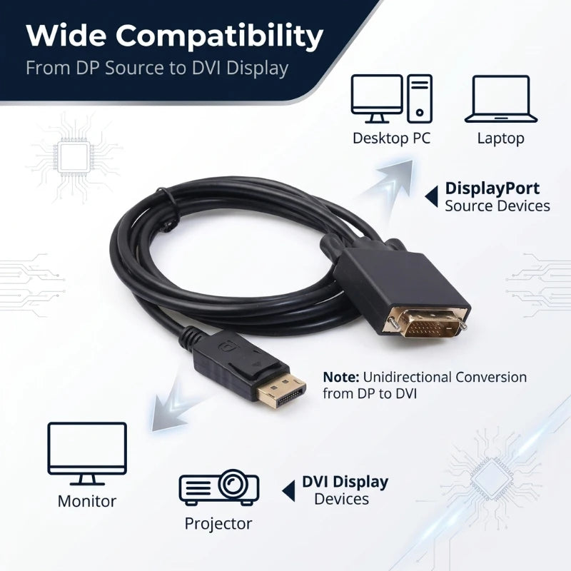 1080P HD DP to DVI Adapter DisplayPort Display Port to DVI Cable Adapter Converter Male to Female for Monitor ProjectorDisplays Oasis Select