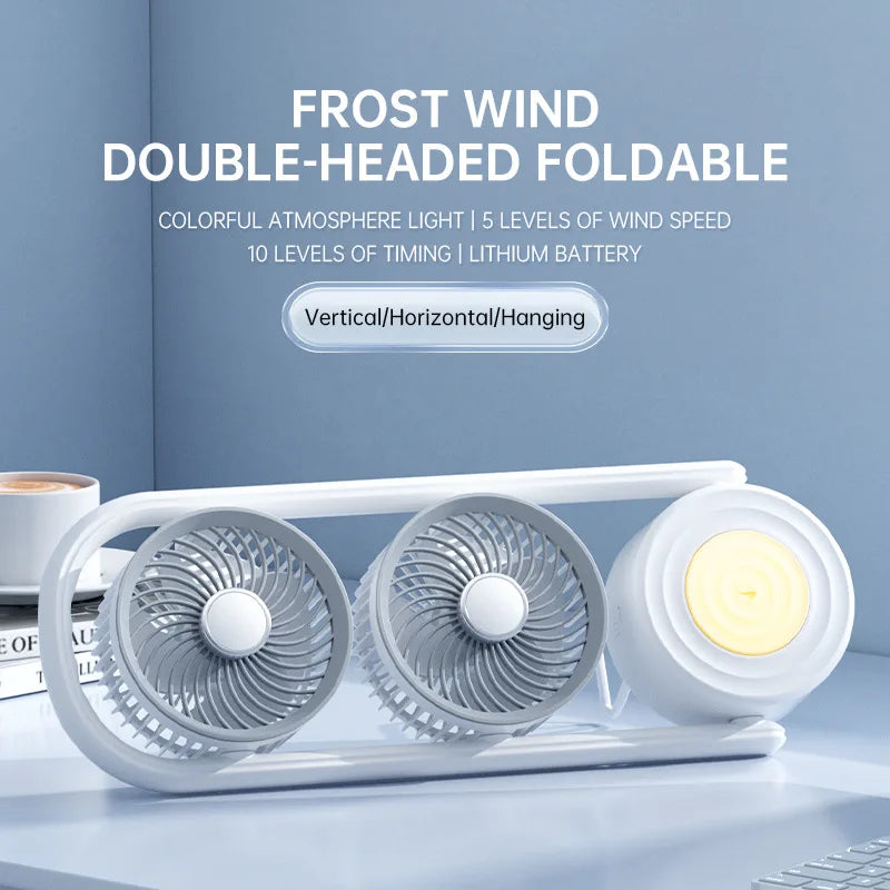 Dual Head Desktop & Wall-Mount Fan with Night Light Display