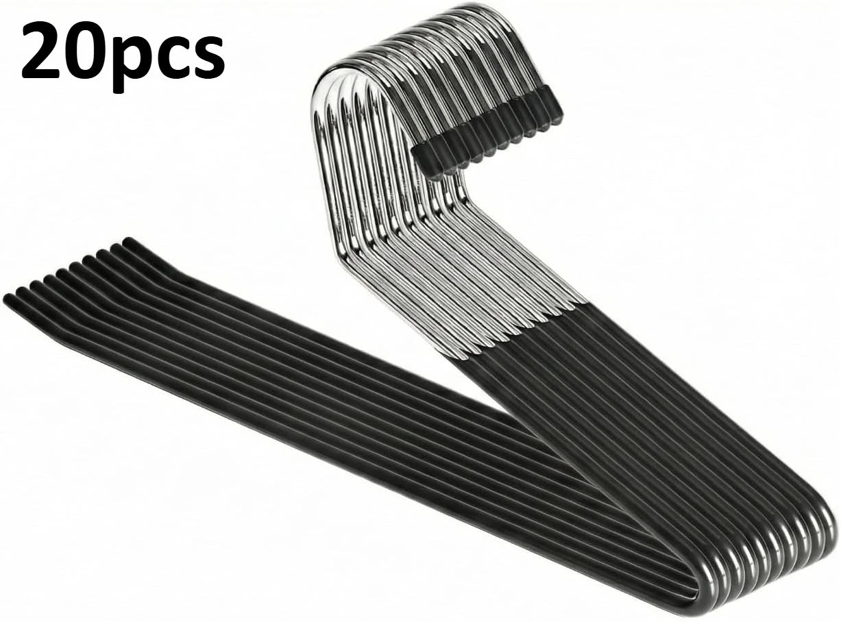 20pcs Pants Hangers Non-Slip, Heavy Duty Strong Stainless Steel Trouser Racks, Open Ended Jeans Hangers for Closet Space Saver Oasis Select 20pcs black