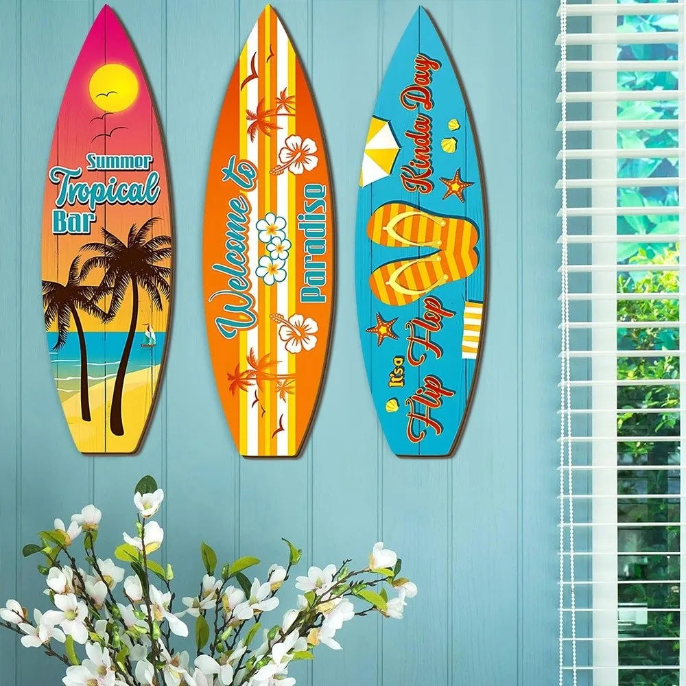 Summer Beach Themed Surfboard Wall Hanging Colorful Handcrafted Wooden Surfboard Sign Retro Surfboard Ornaments Outdoor Wall Art Oasis Select