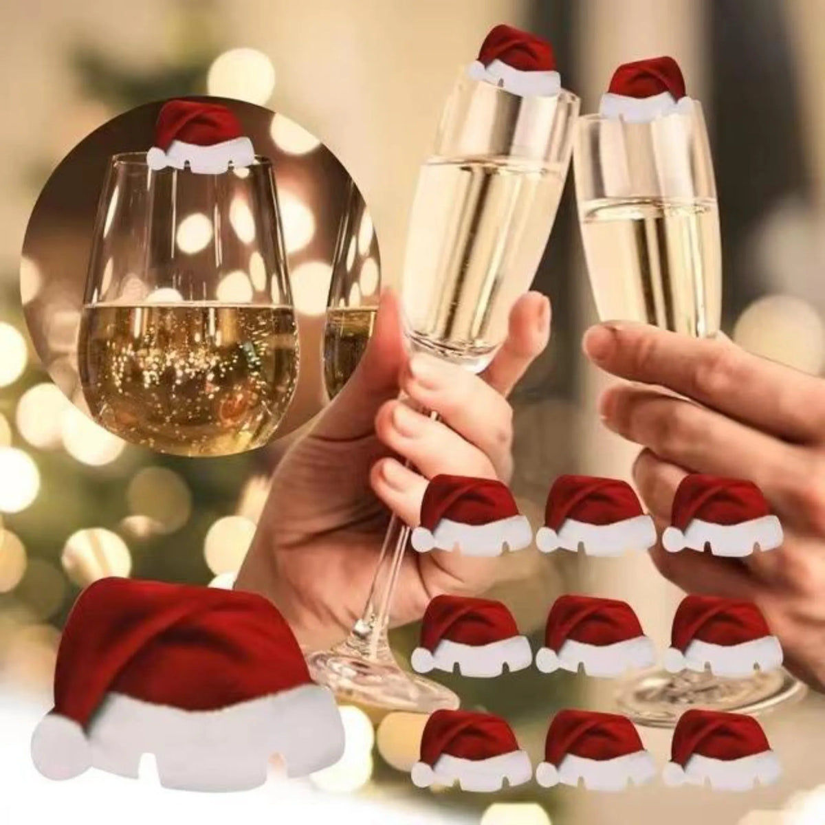 10PCS/set Christmas Cup Card Santa Hat Wine Glass Decor Ornaments Navidad Noel New Year Gift Christmas Decorations Cup Lid Oasis Select