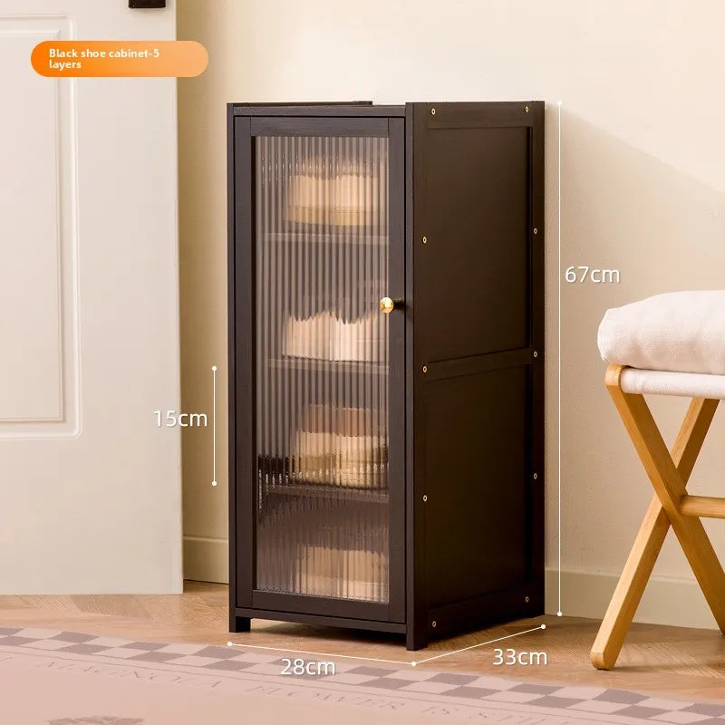 Black solid wood ultra-narrow shoe cabinet household door tipping bucket shoe cabinet French outdoor shoe rack Oasis Select Black five layers