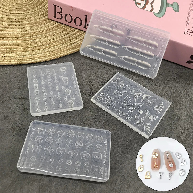 Butterfly Button Key Lock Silicone Nail Mold Decorations Accessories Nail Stamping DIY Manicure Art Tool Oasis Select