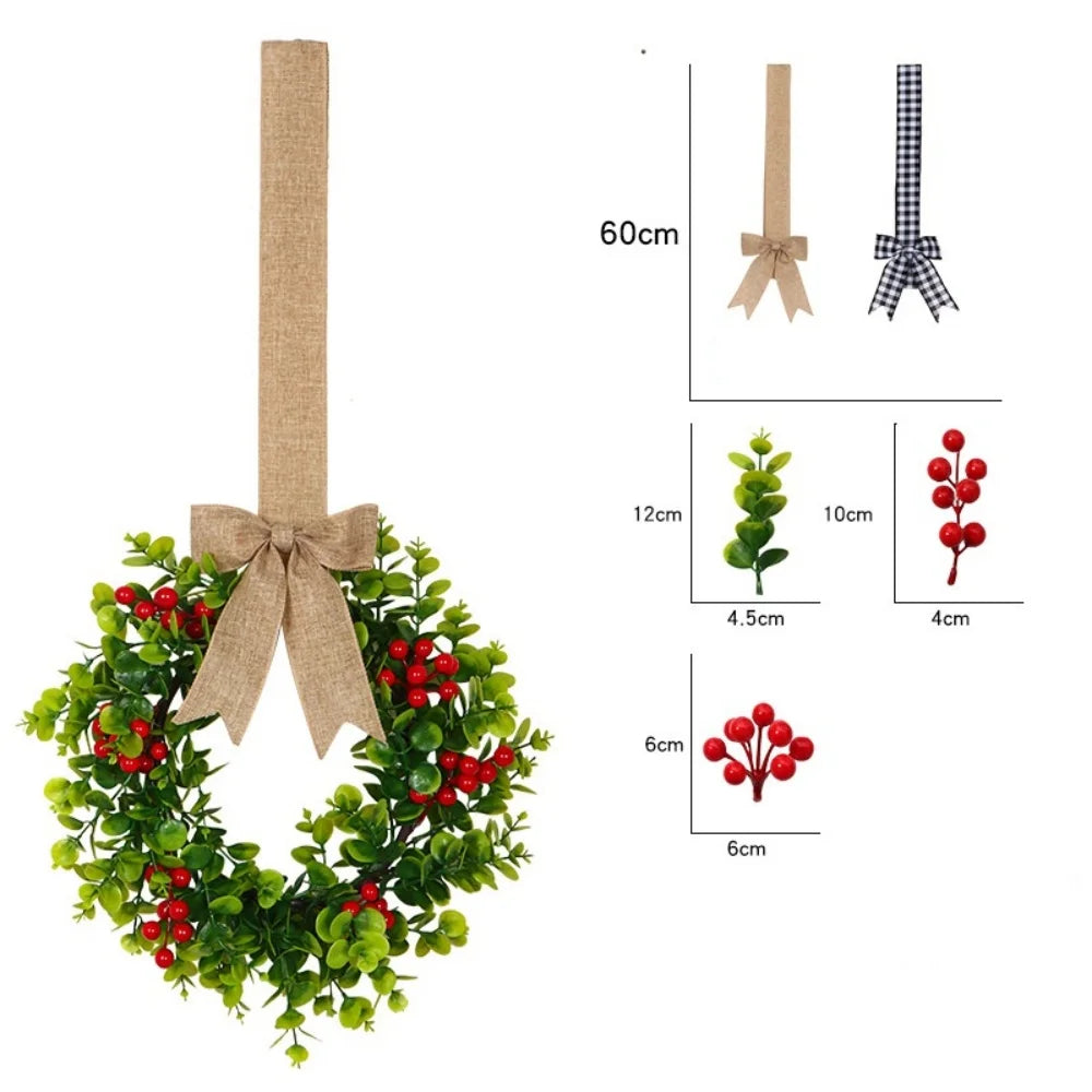 New Christmas Simulation Wreath with Bow Ribbon Pine Needle Vine Ring Door Garland Hanging Ornaments Party Home Decor Gifts Oasis Select