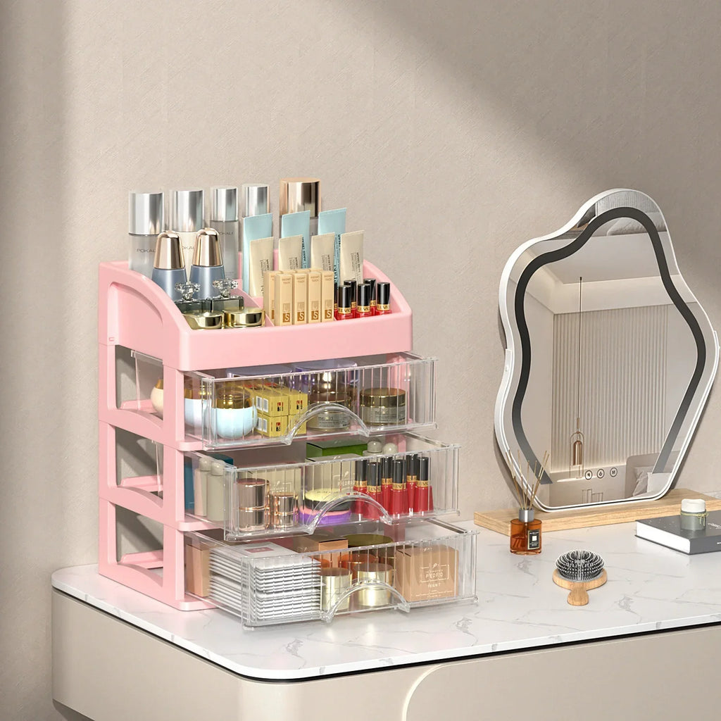 1pc Drawer Makeup Organizer Large Capacity Plastic Makeup Storage Box Lipstick Holder Large Capacity Office Supplies Storage Box Oasis Select 4 layer pink a