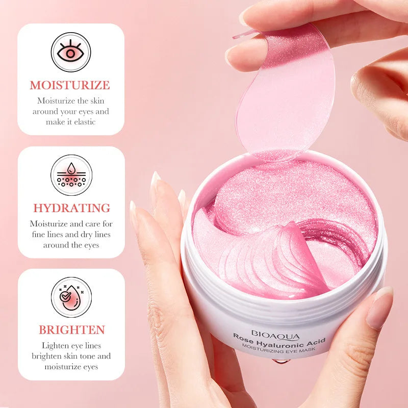 BIOAQUA Rose Hyaluronic Acid Eye Masks – 60 Patches Dark Circles Eye Mask Patches Oasis Select