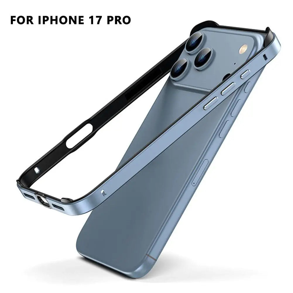 Luxury Alloy Metal Bumper Phone Case For iPhone 17 Air 17 Pro Max 17 Pro Silicone Lining Corner Pads Anti Collision Frame Oasis Select blue 17 pro