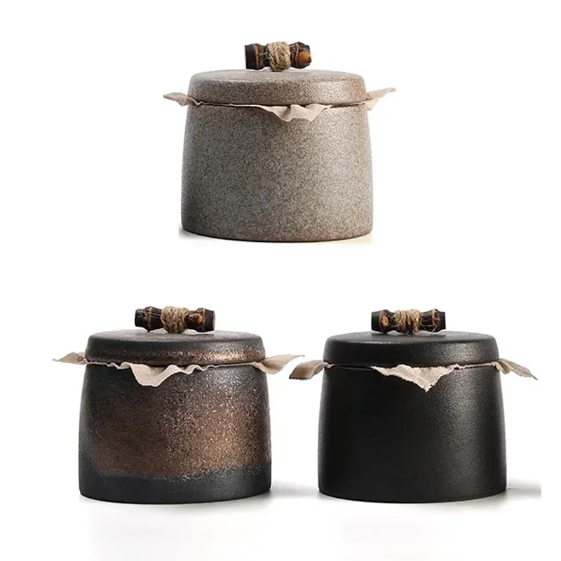 Ceramic Moisture-proof Sealed Tank Tea Caddy Organizer Home Storage Tank retro black ceramic moisture-proof sealed jar Tea Can Oasis Select