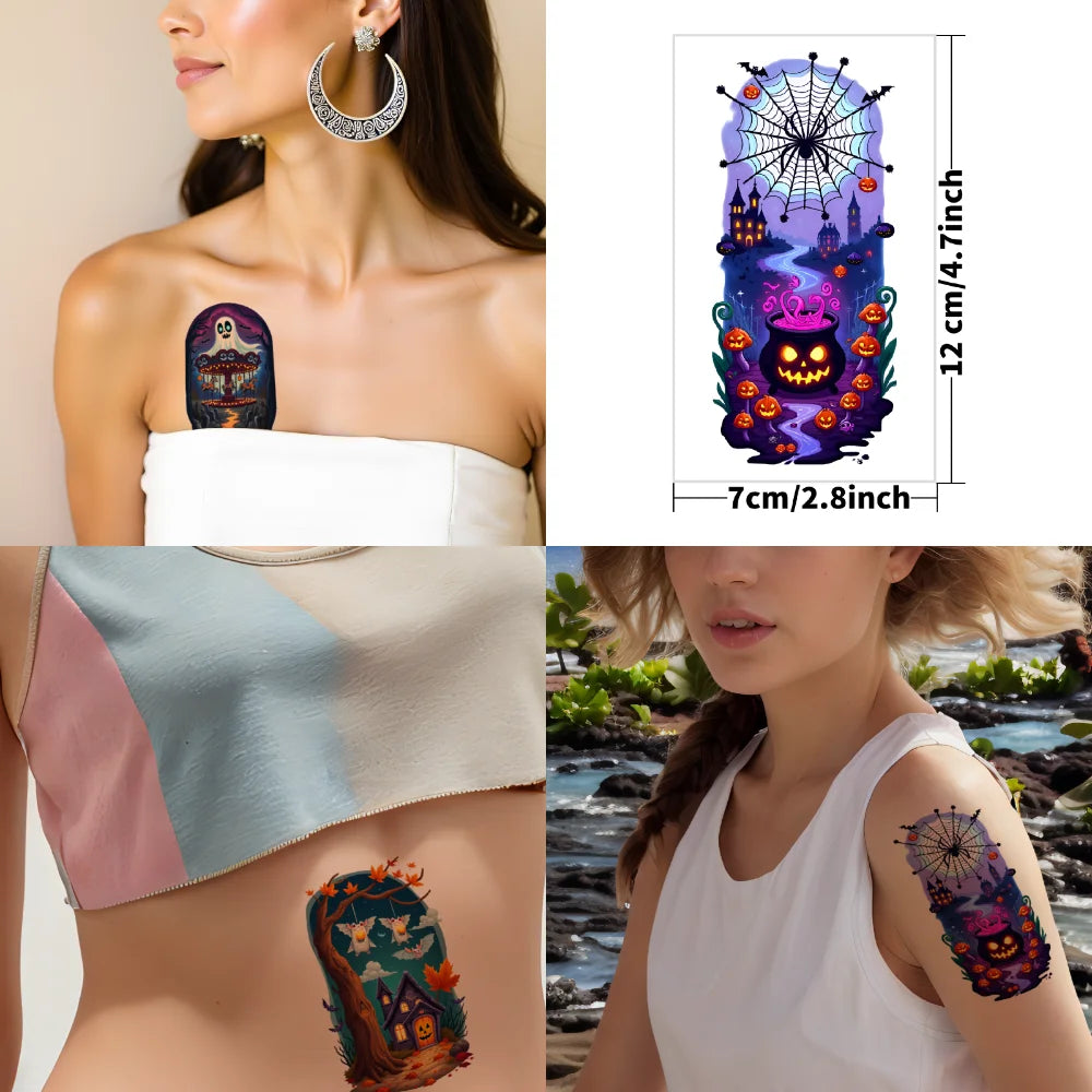 12-Pack Halloween Temporary Tattoos – Ghost, Moon & Pumpkin