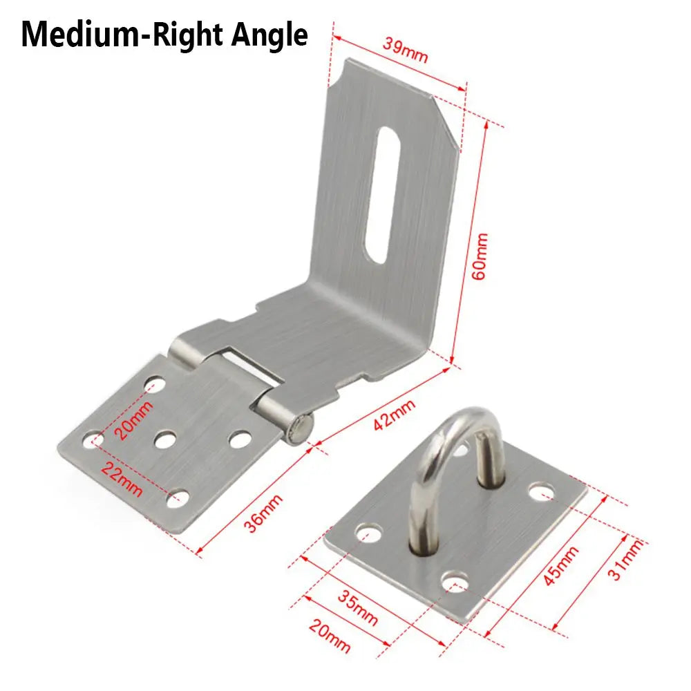 Padlock Hasp Door Clasp Lock 90 Degree Right Angle Shed Gate Latch Household Burglar-proof Bolt Door Buckle with Mounting Screw Oasis Select Medium-Right Angle