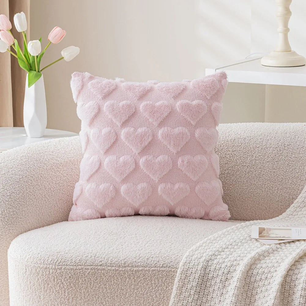 Heart Embroidery Pillow Cover 45x45cm | Soft Sofa Cushion Case