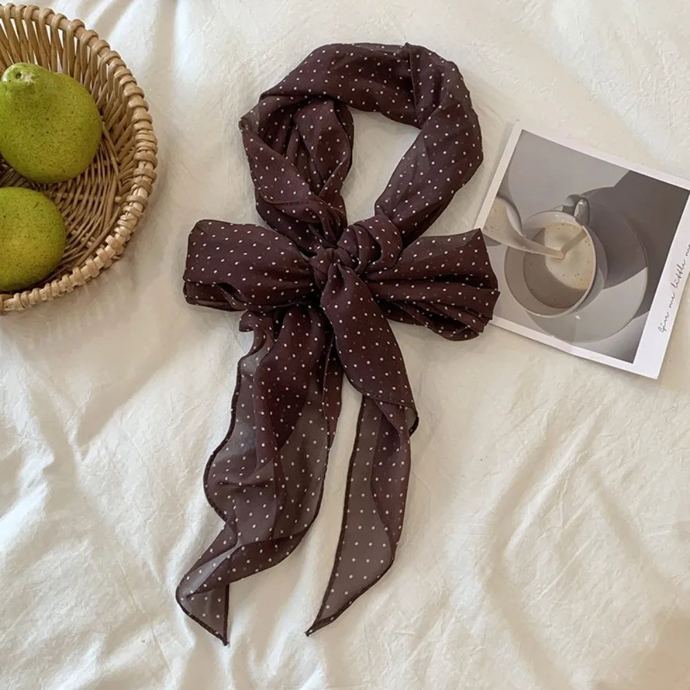 Fashion Headband Polka Dot Scarf Chiffon Multifunction Thin Head Scarf Polka Dots Long Scarves Women Oasis Select Coffee