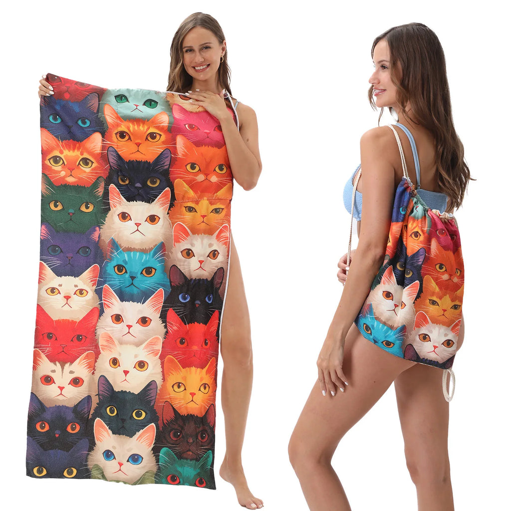 2-in-1 Multifunctional Foldable Beach Towel Printed Bath Towel Integrated Beach Towel Bag for Storage Oasis Select 16 70X140cm