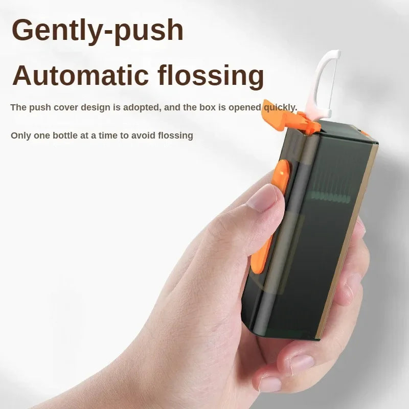 20PCS Mecha Wind Mirror Portable Floss Box Auto Pop Up 10pcs Mini Transparent Floss Stick Storage Box Oral Care Floss Organiser Oasis Select