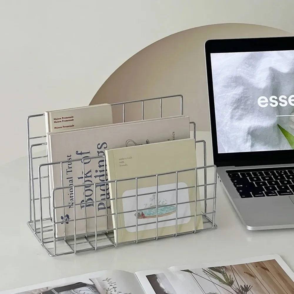 Simple Iron Desktop Storage Rack Magazine Organizer Ins Table Metal Organizing Rack Bookshelf Desk Multi-functional Display Rack Oasis Select