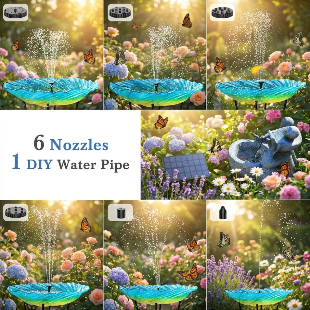 2.5W Solar Water Pump,with 6 Nozzles 1.2M Water Pipe,DIY Water Feature Garden Pond Bird Bath,Ideal Outdoor Fountain/Decoration Oasis Select