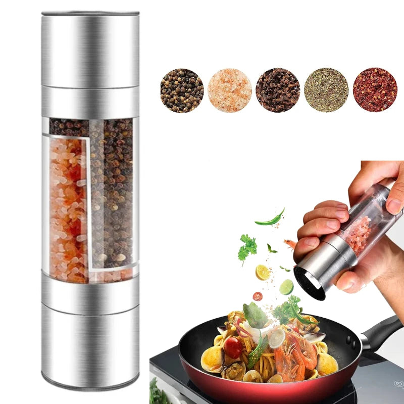 Salt and Pepper Grinder 2 in 1 Manual Stainless Steel Salt Pepper Mills with Adjustable Ceramic Grinding Spice Mill Kitchen Tool Oasis Select