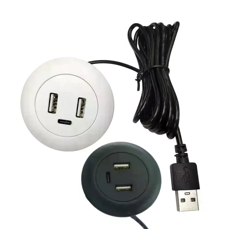 3-in-1 Embedded USB Hub – USB-A & USB-C Desktop Charger
