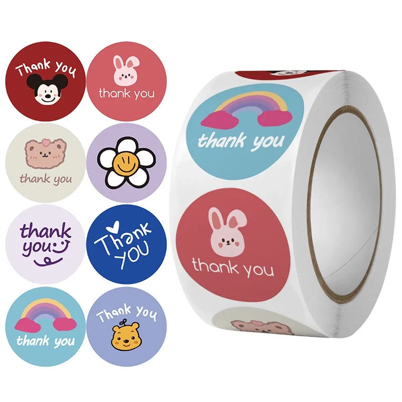 500pcs cartoon cute stickers, cute student style, holiday handmade DIY decorative closure stickers, thank you for the label Oasis Select 500pcs 1roll