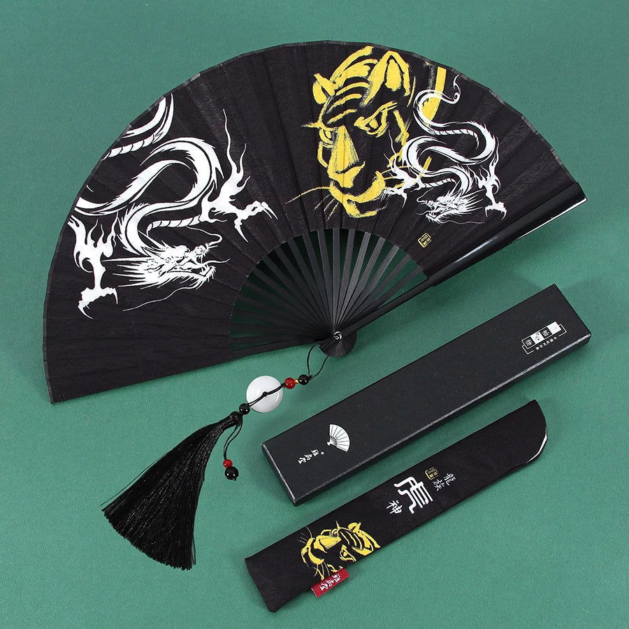 Ancient Folding Fan Black Dragon Fan Chinese Style Summer Hanfu Folding Fan Oasis Select 5 8 inches