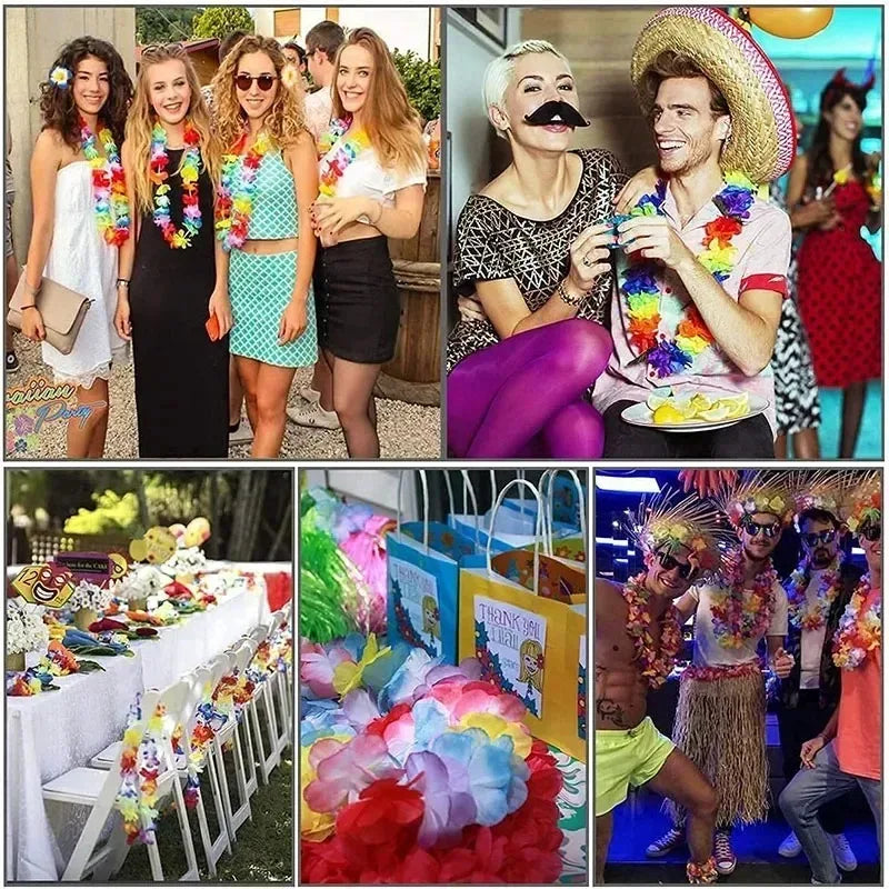 12-60PCS Colorful Tropical Flower Necklace for Hula Dance Summer Beach Pool Birthday Party Decoration Favors Hawaiian Garland Oasis Select