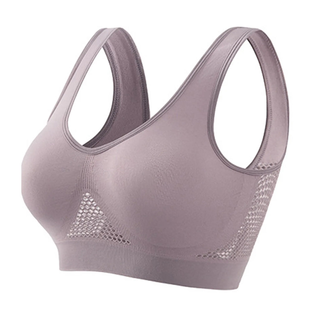 Breathable Sports Bra Top Fitness Women Brassiere Removable Padded Sport Bra Running Gym Seamless Push Up Bras Oasis Select Light Gray XL
