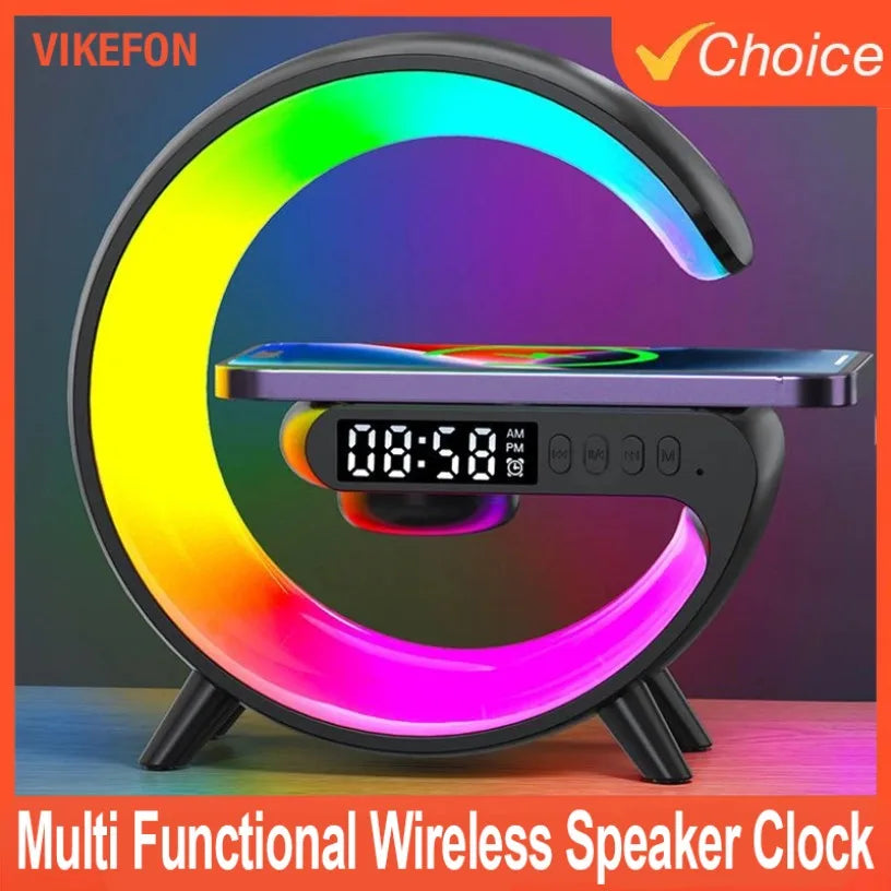 Universally Multi Functional Wireless Speaker with RGB Night Light Alarm Clock For iPhone Samsung Xiaomi Charging Station Oasis Select