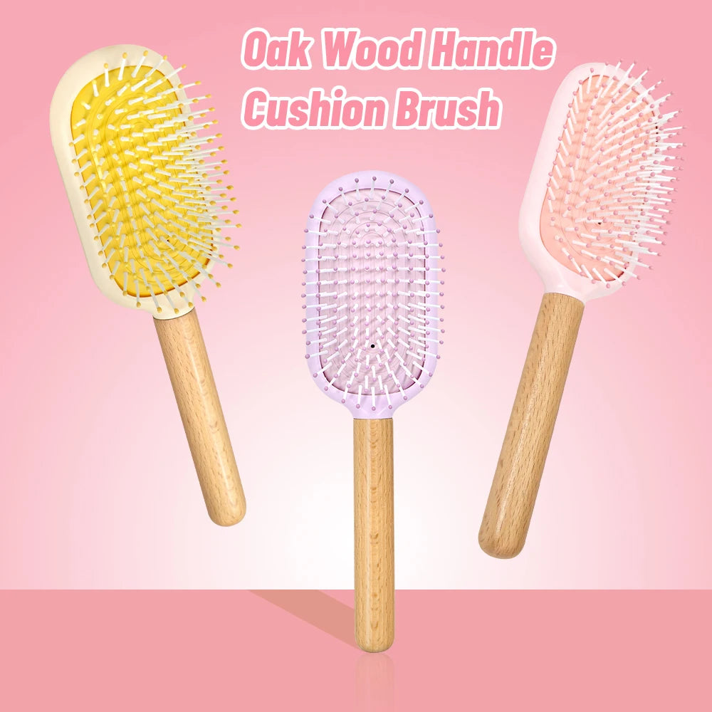 Pastel Air Cushion Hair Brush – Oak Wood Handle & Soft Bristles Hair Brush Oasis Select