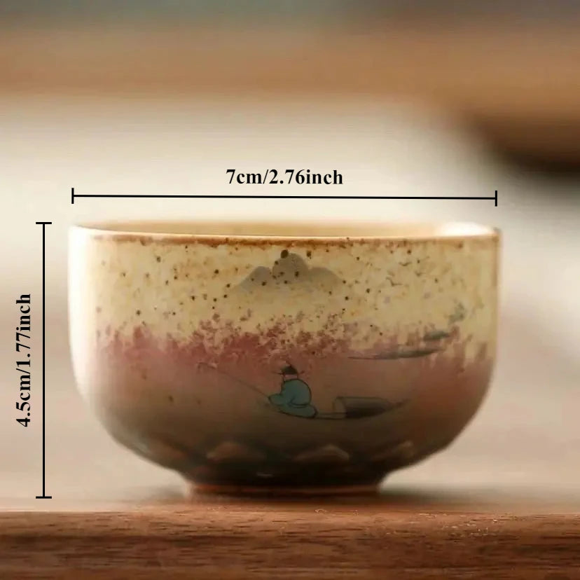 Traditional Chinese Style Tea Cup Flying Crane Pattern Retro Ceramic Teacup Coffee Cup Coarse Pottery Cups Oasis Select F <200ml