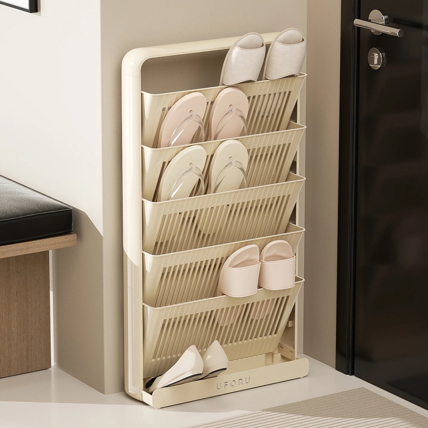 Shoe storage rack, space-saving multifunctional storage rack, suitable for living room, bedroom, also functions as a bookshelf. Oasis Select