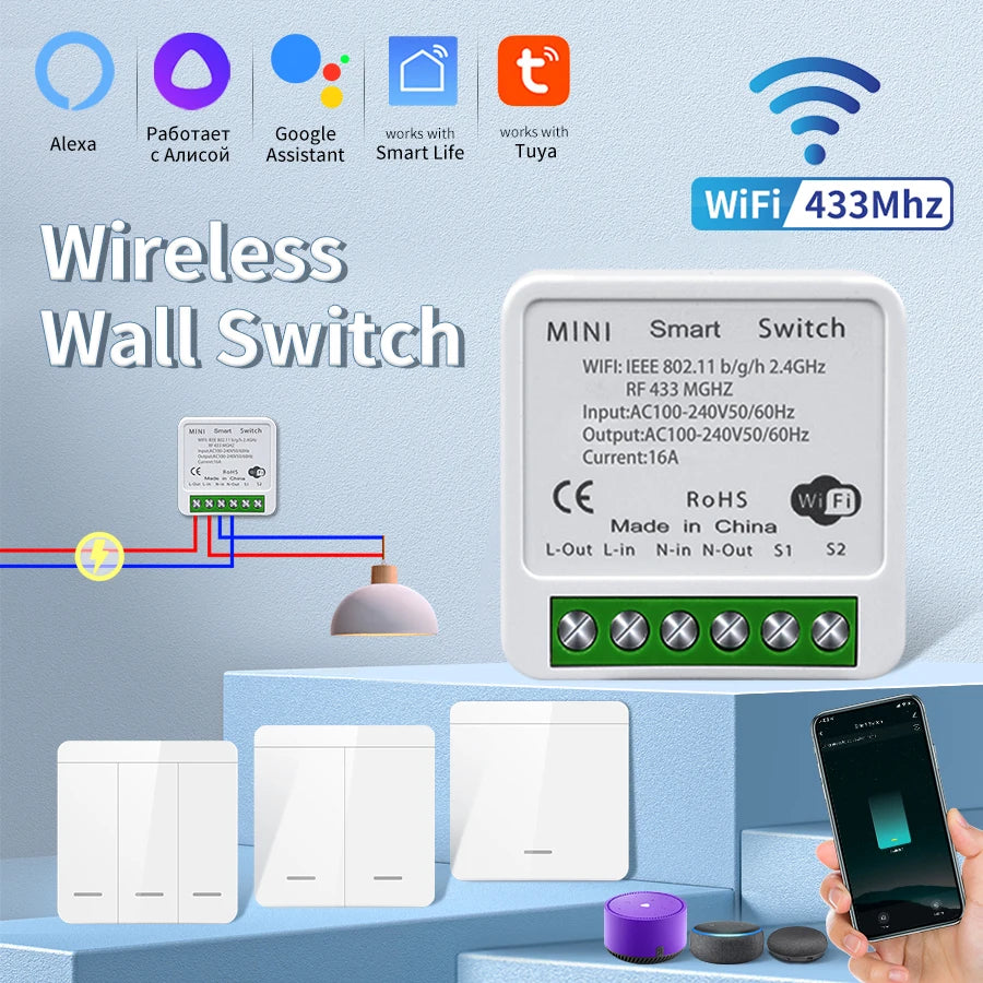 Tuya WiFi RF433MHz Smart Wall Switch 1/2/3 Gang | Alexa Google Smart WiFi Switch Oasis Select