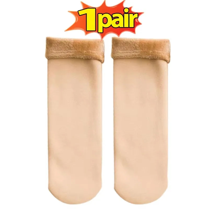 1-10Pairs Women Winter Warm Thicken Short Thermal Cashmere Wool Socks Nylon Snow Velvet Boots Home Floor Calcetines Mujer Sock Oasis Select 1pair-skin color