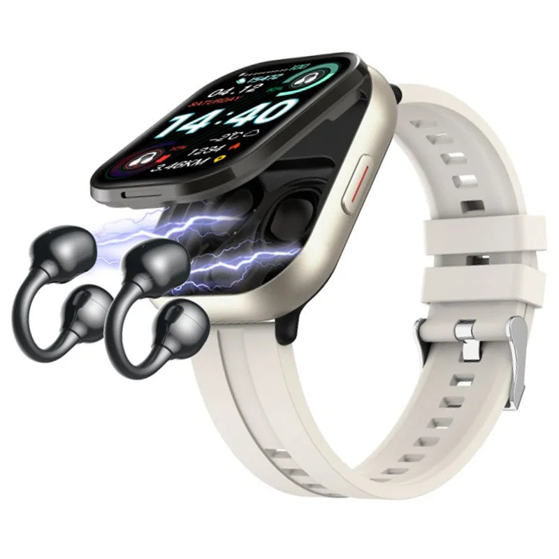 Music Smart Watch TWS Bluetooth Headset 2 In 1 Watch Men Women Reminder Heart Rate Monitor BT Call Fitness Tracker 2.01" Screen Oasis Select grey