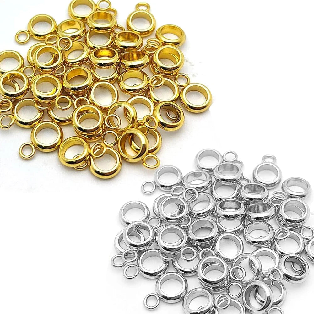 20pcs Stainless Steel Ring Bail Beads Charm Hanger Links Connectors with Loop European Pendant for DIY Bracelet Jewelry Making Oasis Select