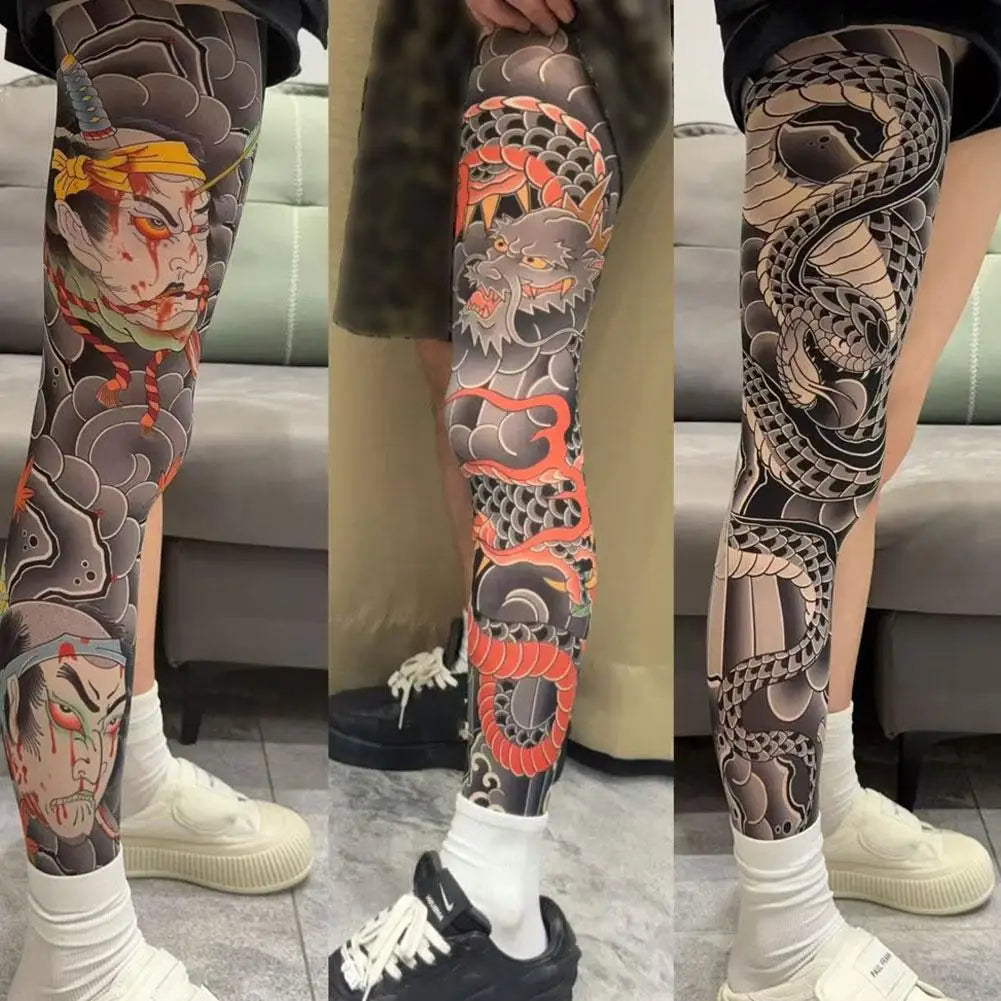 1PCS Tattoo-Inspired Single Leg Fishnet Stockings - Snag Resistant Sheer Tights for Women & Men, Comfortable Fashion Legwear Oasis Select