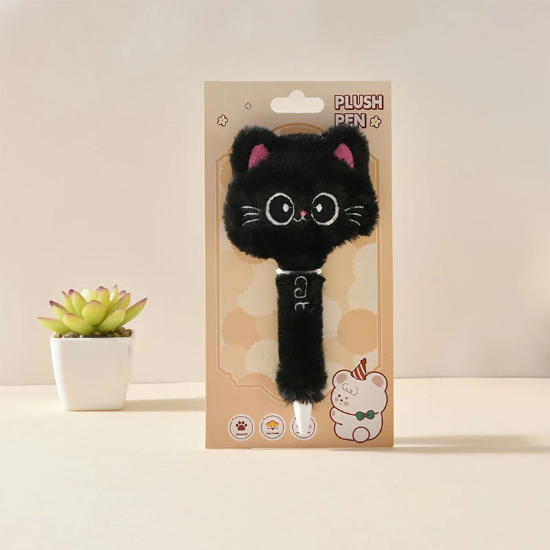 Creative Cute Cat Style Plush Gel Pens 0.5mm Black Quick-drying Click Pen For School Office Writing & Signature Stationery Gifts Oasis Select A3