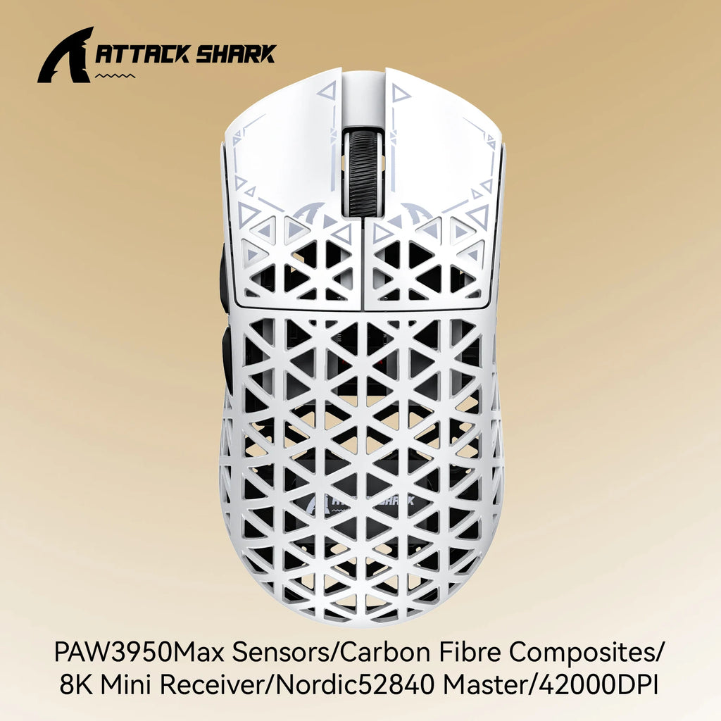Attack Shark R5 Ultra Gaming Mouse 42g Carbon Fiber, 42000DPI, 8K Wireless, PAW3950MAX Sensor, Nordic52840, OMRON 100M Switches Oasis Select R5 Ultra White
