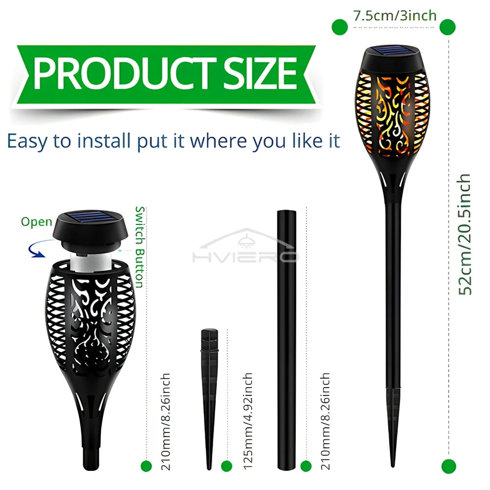 Solar Flame Torch Lights 12 LED Flickering Garden Path Lamps