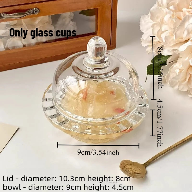 1pcs Chinese Bird's Nest Bowl White Fungus Cup Glass Belt Cover Transparent Delicate High Grade Fruit Dim Sum Dessert Soup Cup Oasis Select Glass cup with lid