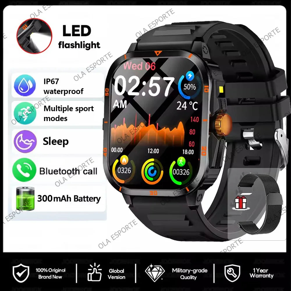 Military Smartwatch 2.01" HD Bluetooth Call Waterproof Fitness Watch