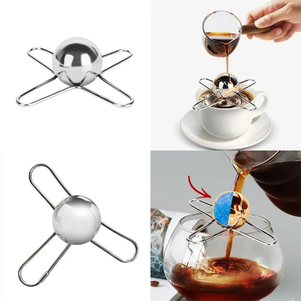 Stainless Steel Espresso Coffee Ice Cube Ball Whiskey Chilling Stone With Holder Reusable Cooling Coffee Tool Oasis Select