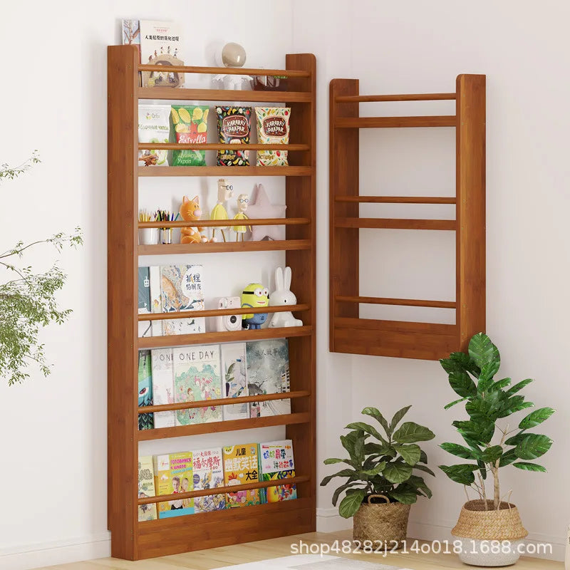 Behind the door, there is a small bookshelf, a multi-layer solid wood ultra-thin bookcase, a newspaper rack, a narrow slit child Oasis Select