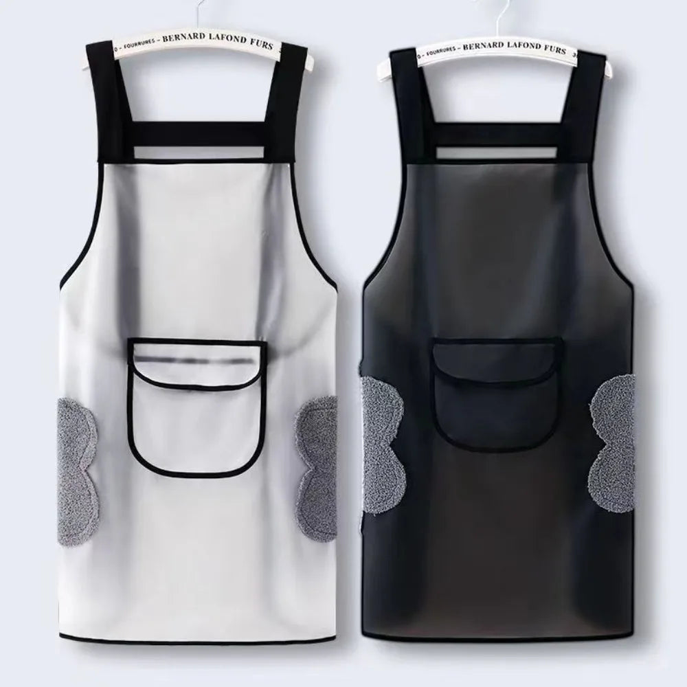 75CM PVC Kitchen Apron Waterproof Transparent Black Work Apron Dirt-Proof Oil Resistant Cleaning Aprons Household Cleaning Tools Oasis Select