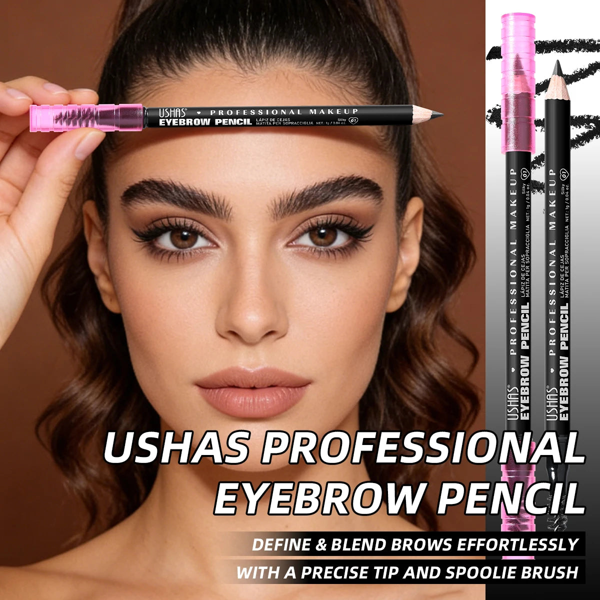 USHAS 2-in-1 Waterproof Eyebrow Pencil & Spoolie – 5 Colors