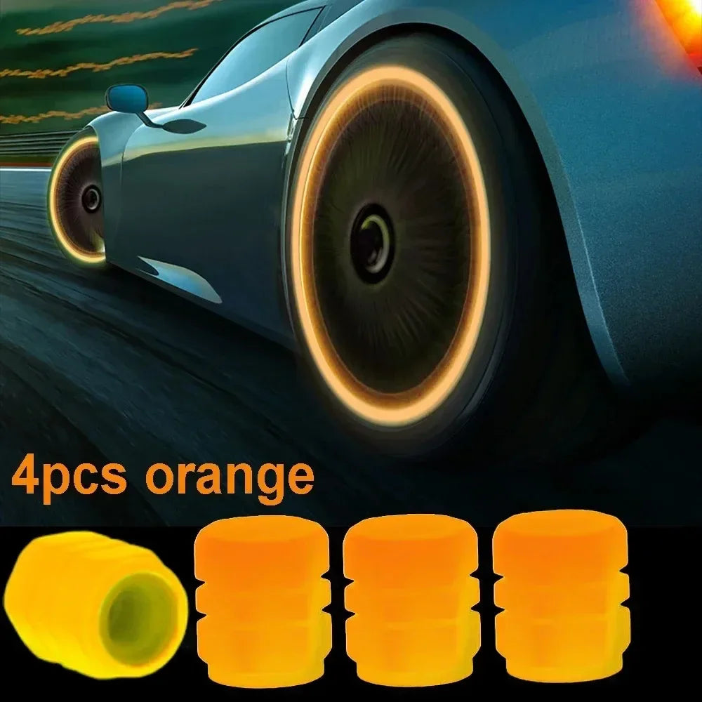 4/8/16/24pcs Tire Valve Caps Motorcycle Bike Wheel Nozzle Dustproof Tyre Valve Stem Fluorescent Night Glowing Car Accessories Oasis Select 4pcs (Orange)